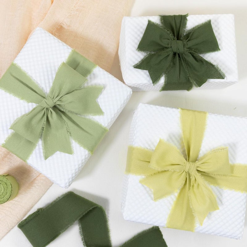 Keypan Spring Green Ribbon 1-1/2 Inch x 15 Yards Handmade Cotton Frayed Fringe Fabric Ribbons for Crafts Flower Bouquets Wedding Christmas Tree Home DIY Decor - Image 3